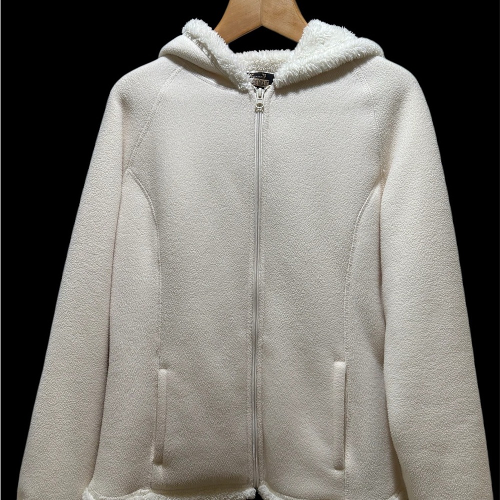 Women's Cream Hooded Fleece Jacket, Fur Lined